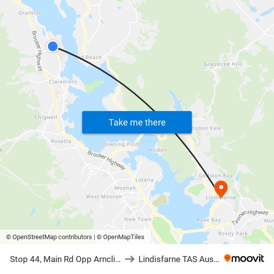 Stop 44, Main Rd Opp Arncliffe Rd to Lindisfarne TAS Australia map