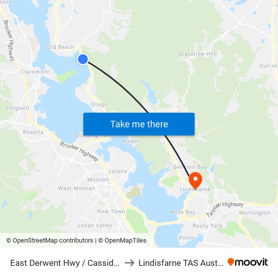 East Derwent Hwy / Cassidys Rd to Lindisfarne TAS Australia map