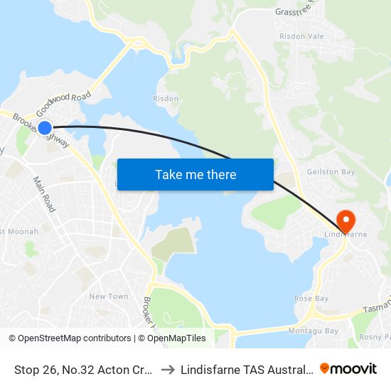 Stop 26, No.32 Acton Cres to Lindisfarne TAS Australia map