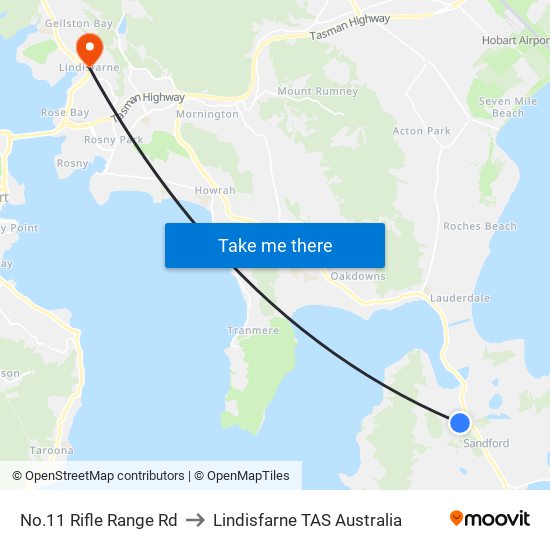 No.11 Rifle Range Rd to Lindisfarne TAS Australia map