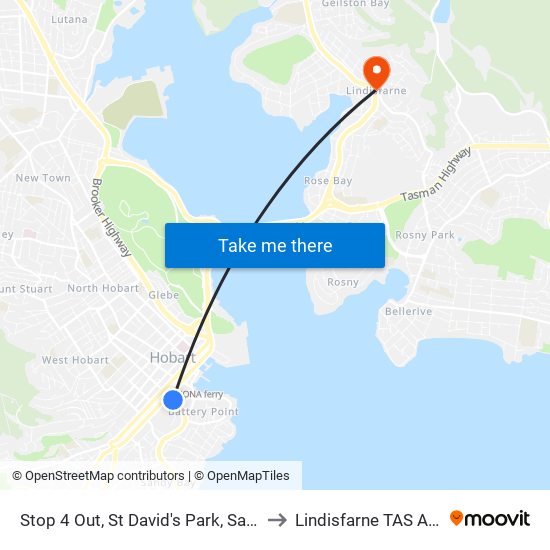 Stop 4 Out, St David's Park, Sandy Bay Rd to Lindisfarne TAS Australia map