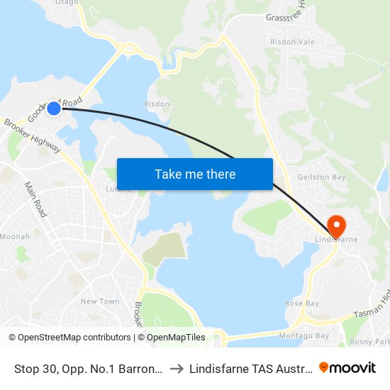 Stop 30, Opp. No.1 Barron Ave to Lindisfarne TAS Australia map