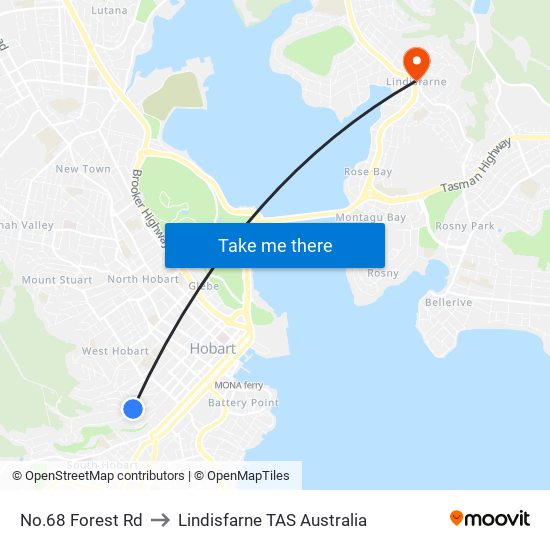 No.68 Forest Rd to Lindisfarne TAS Australia map