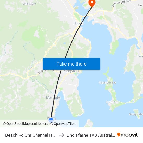 Beach Rd Cnr Channel Hwy to Lindisfarne TAS Australia map