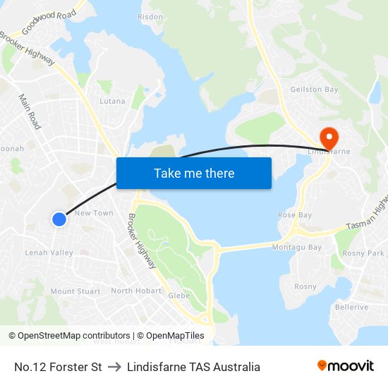 No.12 Forster St to Lindisfarne TAS Australia map