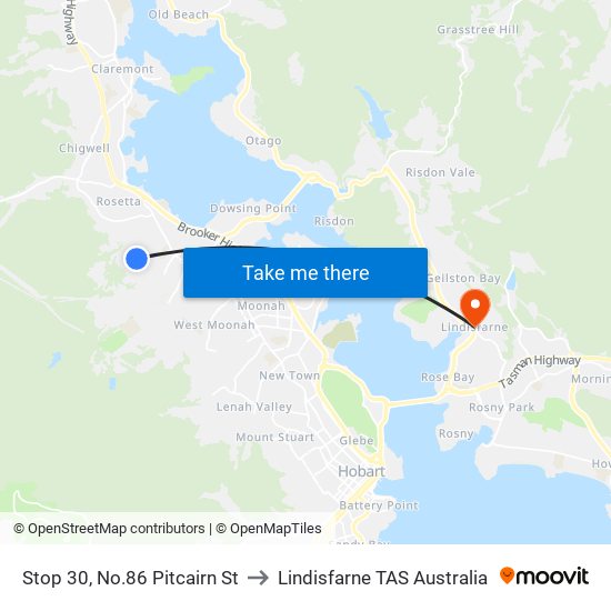 Stop 30, No.86 Pitcairn St to Lindisfarne TAS Australia map