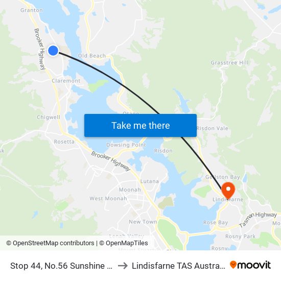 Stop 44, No.56 Sunshine Rd to Lindisfarne TAS Australia map