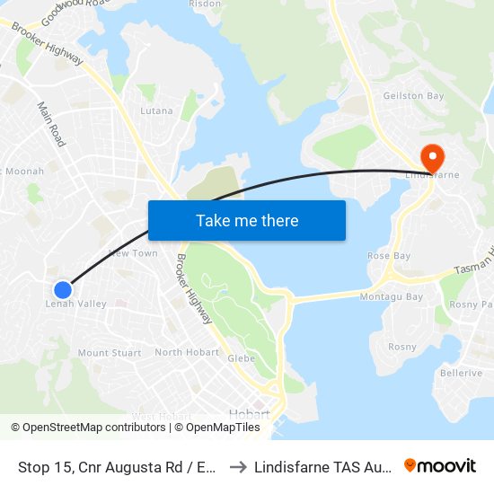 Stop 15, Cnr Augusta Rd / Edge Ave to Lindisfarne TAS Australia map