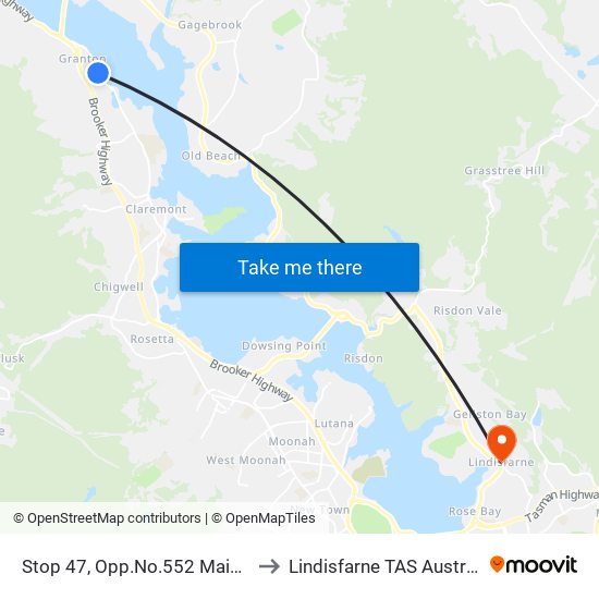 Stop 47, Opp.No.552 Main Rd to Lindisfarne TAS Australia map