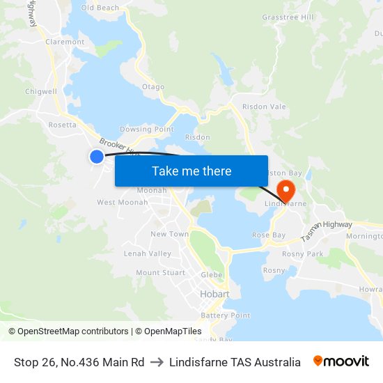 Stop 26, No.436 Main Rd to Lindisfarne TAS Australia map