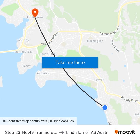 Stop 23, No.49 Tranmere Rd to Lindisfarne TAS Australia map