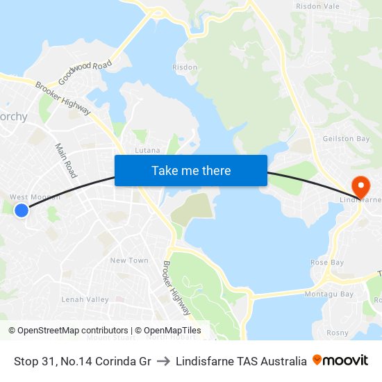 Stop 31, No.14 Corinda Gr to Lindisfarne TAS Australia map