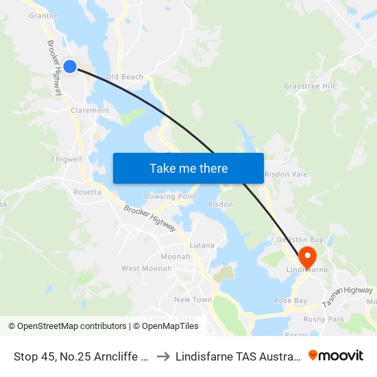 Stop 45, No.25 Arncliffe Rd to Lindisfarne TAS Australia map