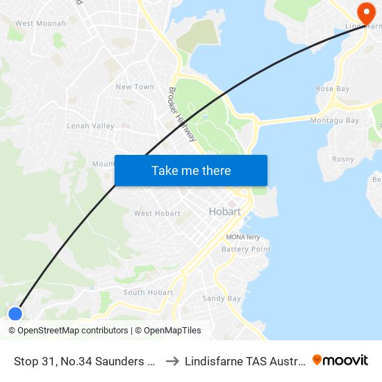 Stop 31, No.34 Saunders Cres to Lindisfarne TAS Australia map