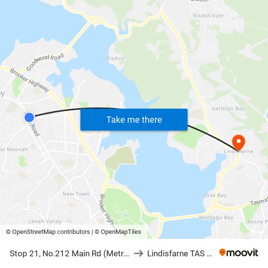 Stop 21, No.212 Main Rd (Metro Springfield) to Lindisfarne TAS Australia map