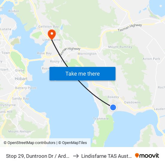 Stop 29, Duntroon Dr / Arden Dr to Lindisfarne TAS Australia map