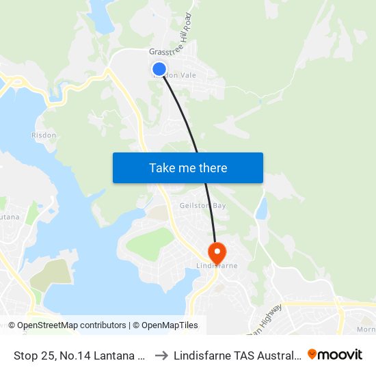 Stop 25, No.14 Lantana Rd to Lindisfarne TAS Australia map