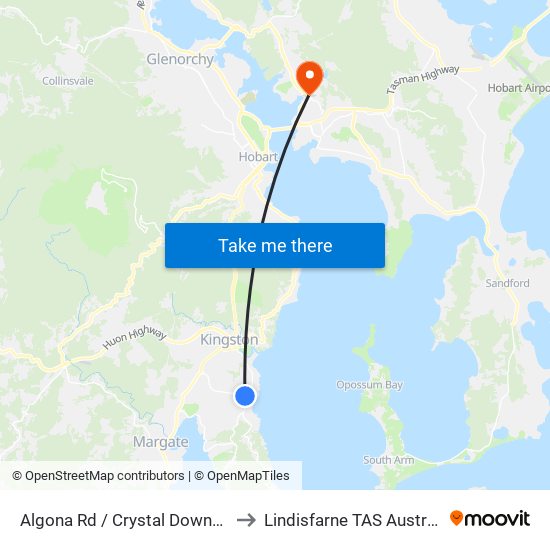 Algona Rd / Crystal Downs Dr to Lindisfarne TAS Australia map