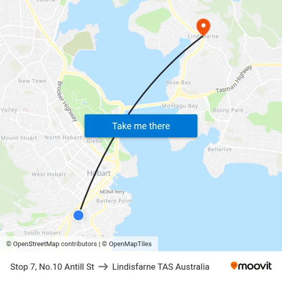 Stop 7, No.10 Antill St to Lindisfarne TAS Australia map