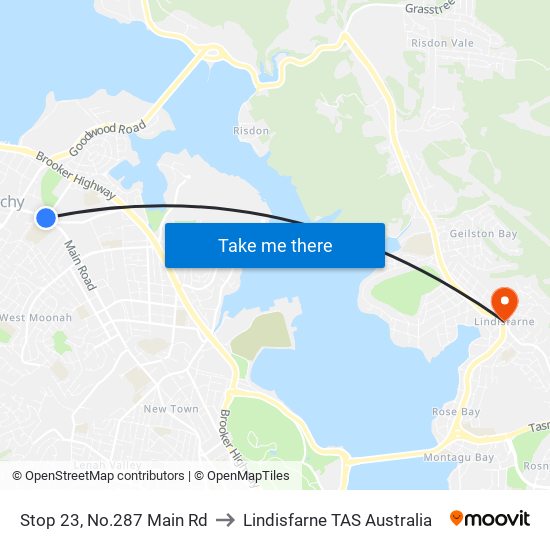 Stop 23, No.287 Main Rd to Lindisfarne TAS Australia map