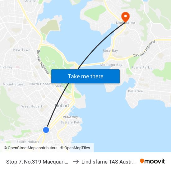 Stop 7, No.319 Macquarie St to Lindisfarne TAS Australia map