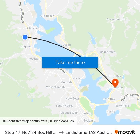 Stop 47, No.134 Box Hill Rd to Lindisfarne TAS Australia map