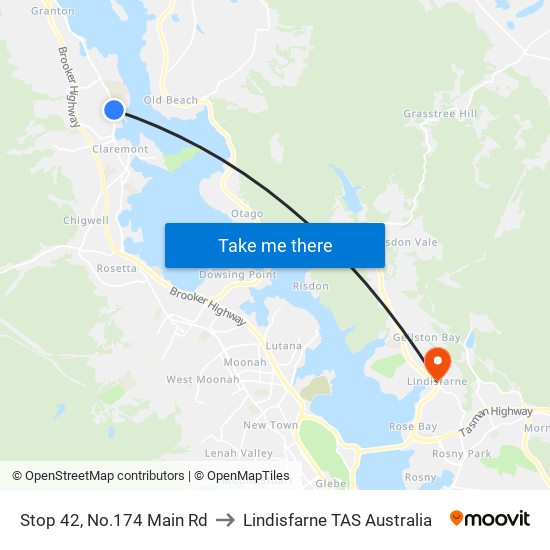 Stop 42, No.174 Main Rd to Lindisfarne TAS Australia map