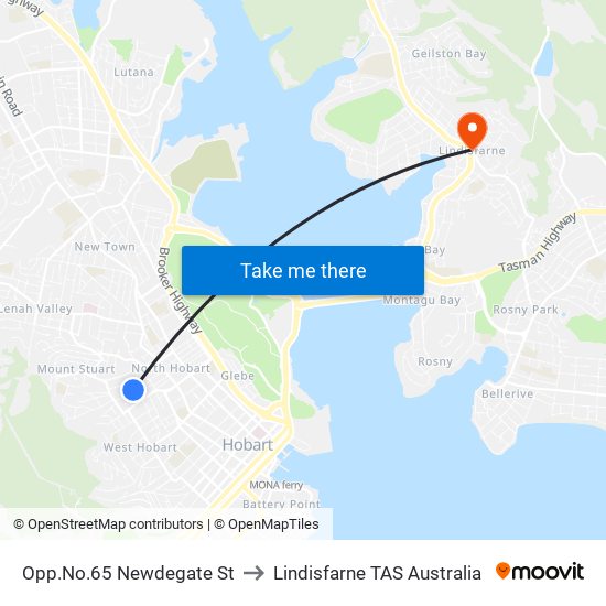 Opp.No.65 Newdegate St to Lindisfarne TAS Australia map