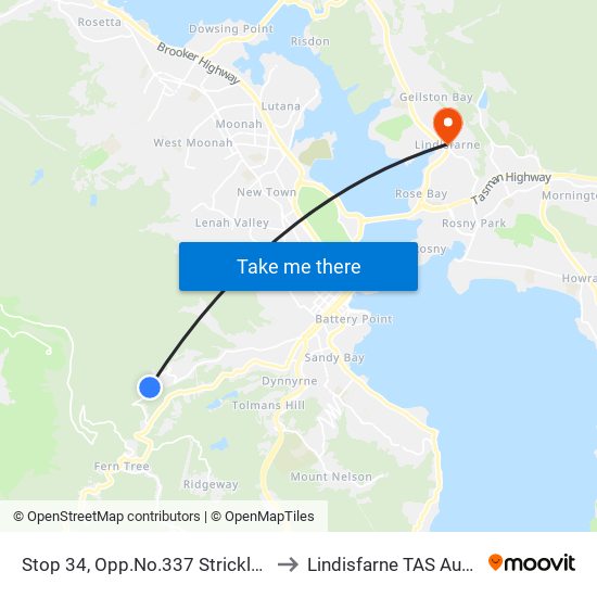 Stop 34, Opp.No.337 Strickland Ave to Lindisfarne TAS Australia map