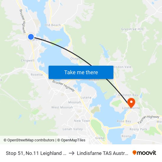 Stop 51, No.11 Leighland Rd to Lindisfarne TAS Australia map
