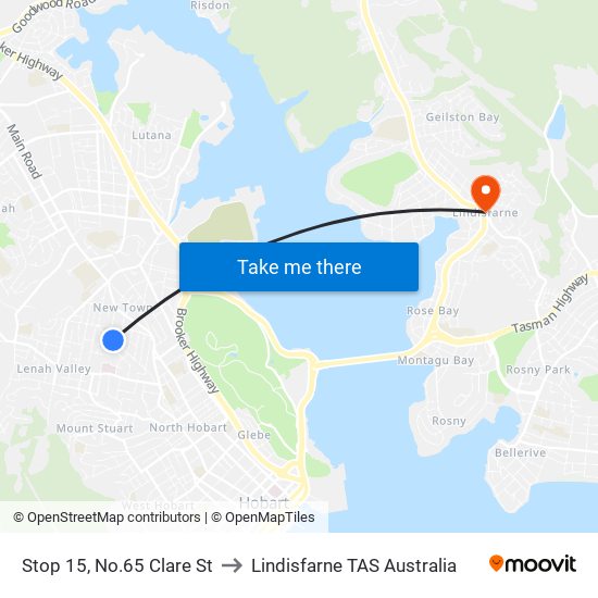 Stop 15, No.65 Clare St to Lindisfarne TAS Australia map