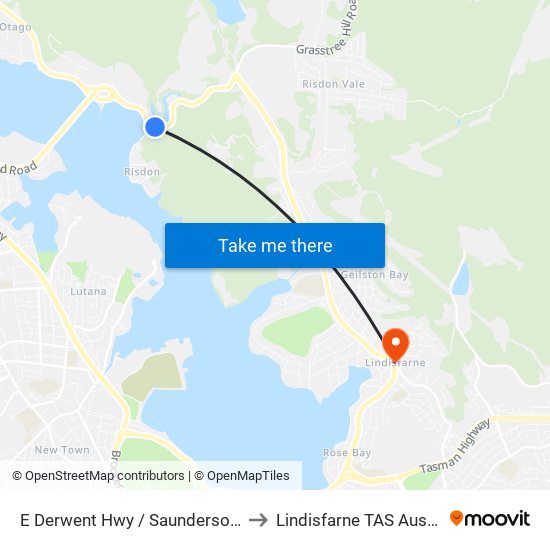 E Derwent Hwy / Saundersons Rd to Lindisfarne TAS Australia map