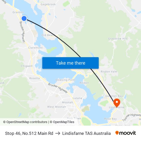 Stop 46, No.512 Main Rd to Lindisfarne TAS Australia map