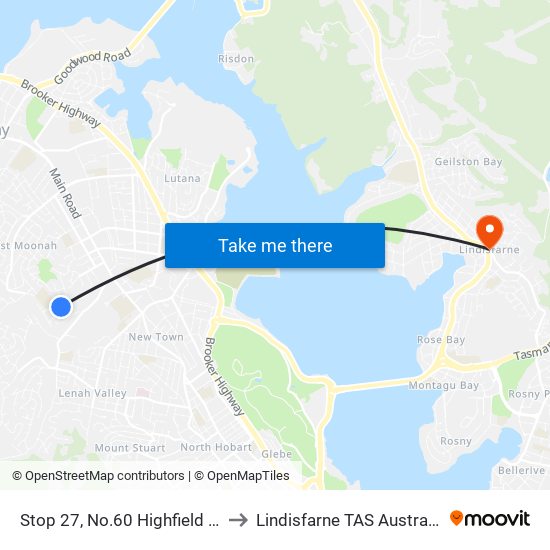 Stop 27, No.60 Highfield St to Lindisfarne TAS Australia map
