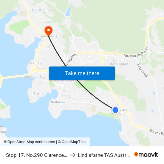 Stop 17. No.290 Clarence St to Lindisfarne TAS Australia map