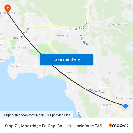 Stop 71, Mockridge Rd Opp. Bayview College to Lindisfarne TAS Australia map