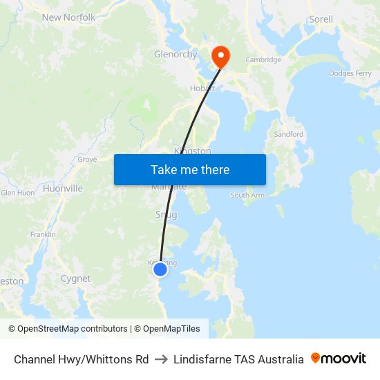 Channel Hwy/Whittons Rd to Lindisfarne TAS Australia map