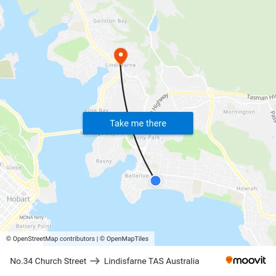 No.34 Church Street to Lindisfarne TAS Australia map