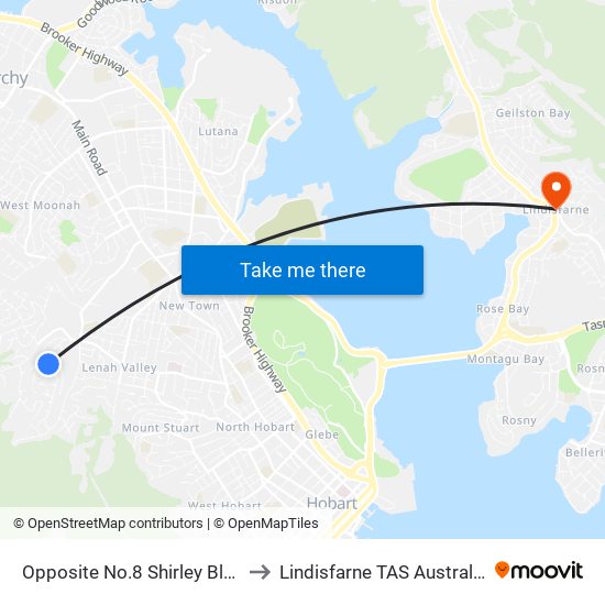 Opposite No.8 Shirley Blvd to Lindisfarne TAS Australia map