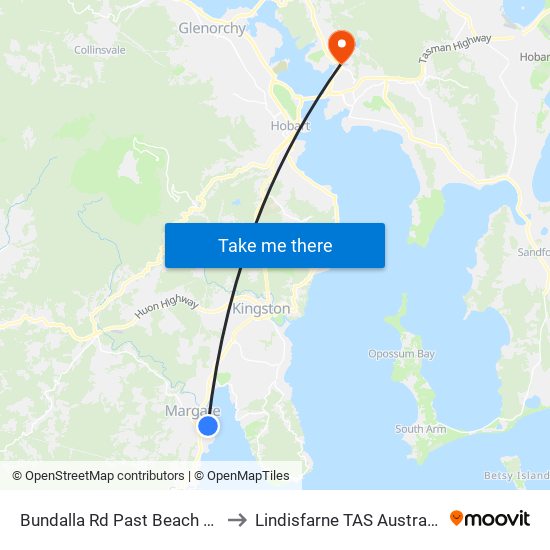 Bundalla Rd Past Beach Rd to Lindisfarne TAS Australia map
