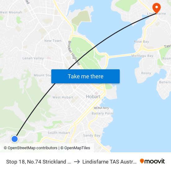 Stop 18, No.74 Strickland Ave to Lindisfarne TAS Australia map