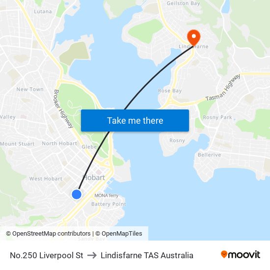No.250 Liverpool St to Lindisfarne TAS Australia map