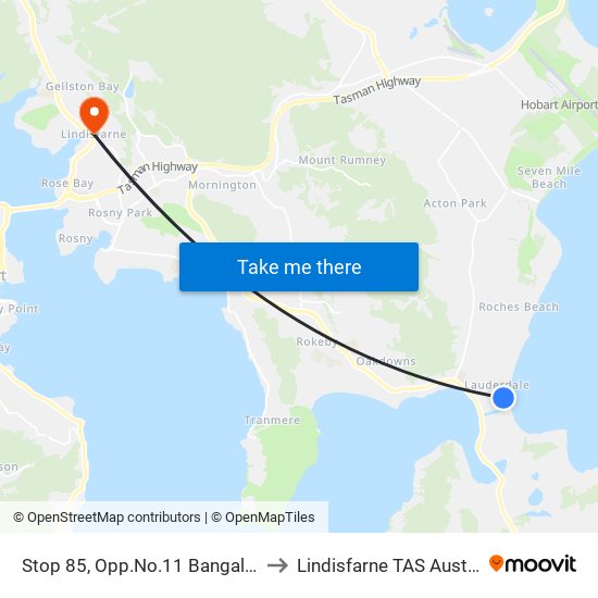 Stop 85, Opp.No.11 Bangalee St to Lindisfarne TAS Australia map