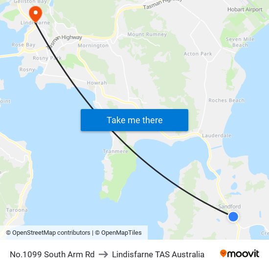 No.1099 South Arm Rd to Lindisfarne TAS Australia map