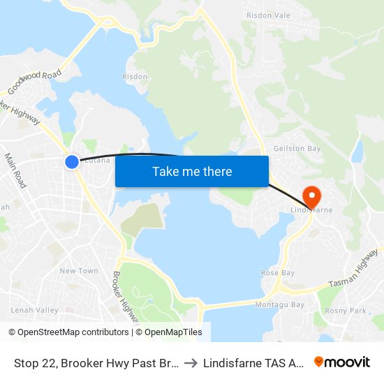 Stop 22, Brooker Hwy Past Brooker Inn to Lindisfarne TAS Australia map