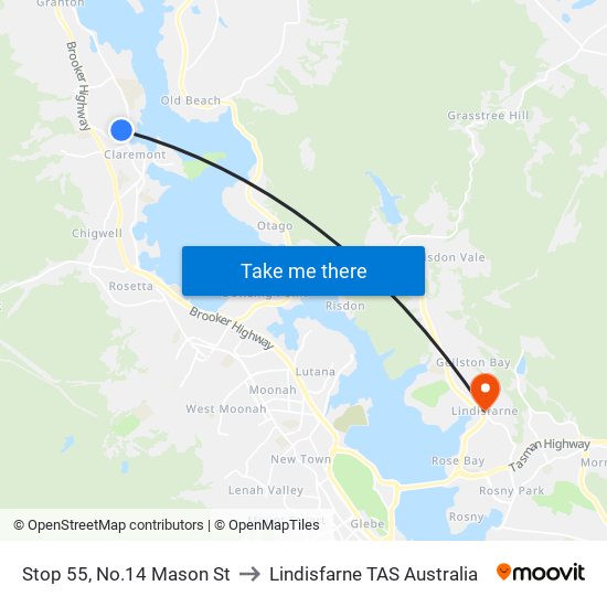 Stop 55, No.14 Mason St to Lindisfarne TAS Australia map