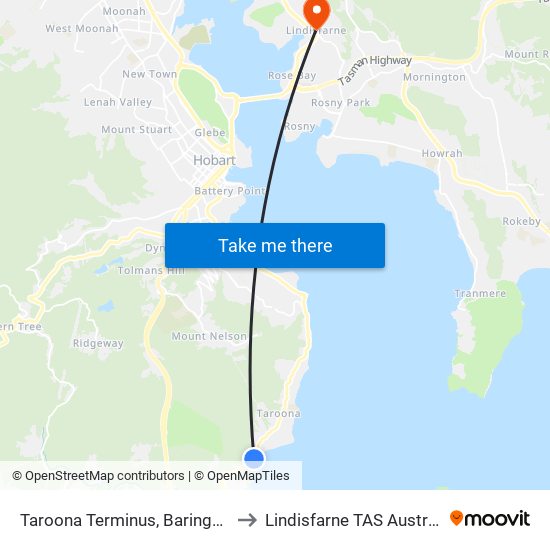 Taroona Terminus, Baringa Rd to Lindisfarne TAS Australia map