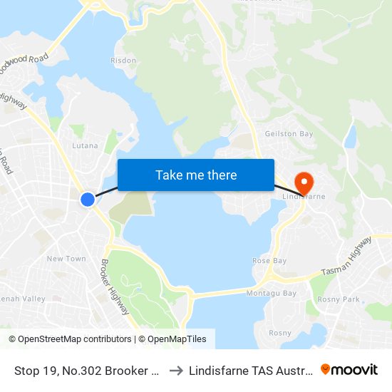 Stop 19, No.302 Brooker Hwy to Lindisfarne TAS Australia map