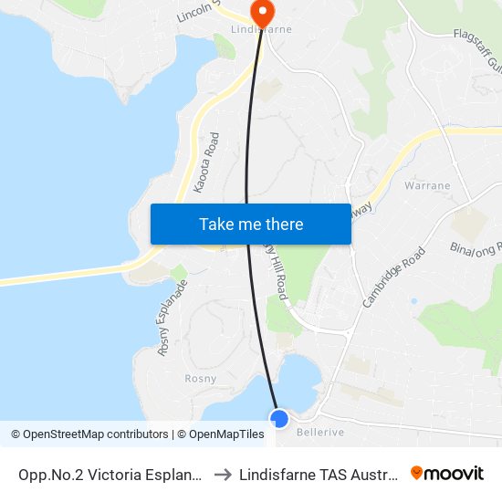 Opp.No.2 Victoria Esplanade to Lindisfarne TAS Australia map