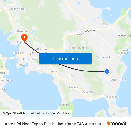 Acton Rd Near Tepco Pl to Lindisfarne TAS Australia map